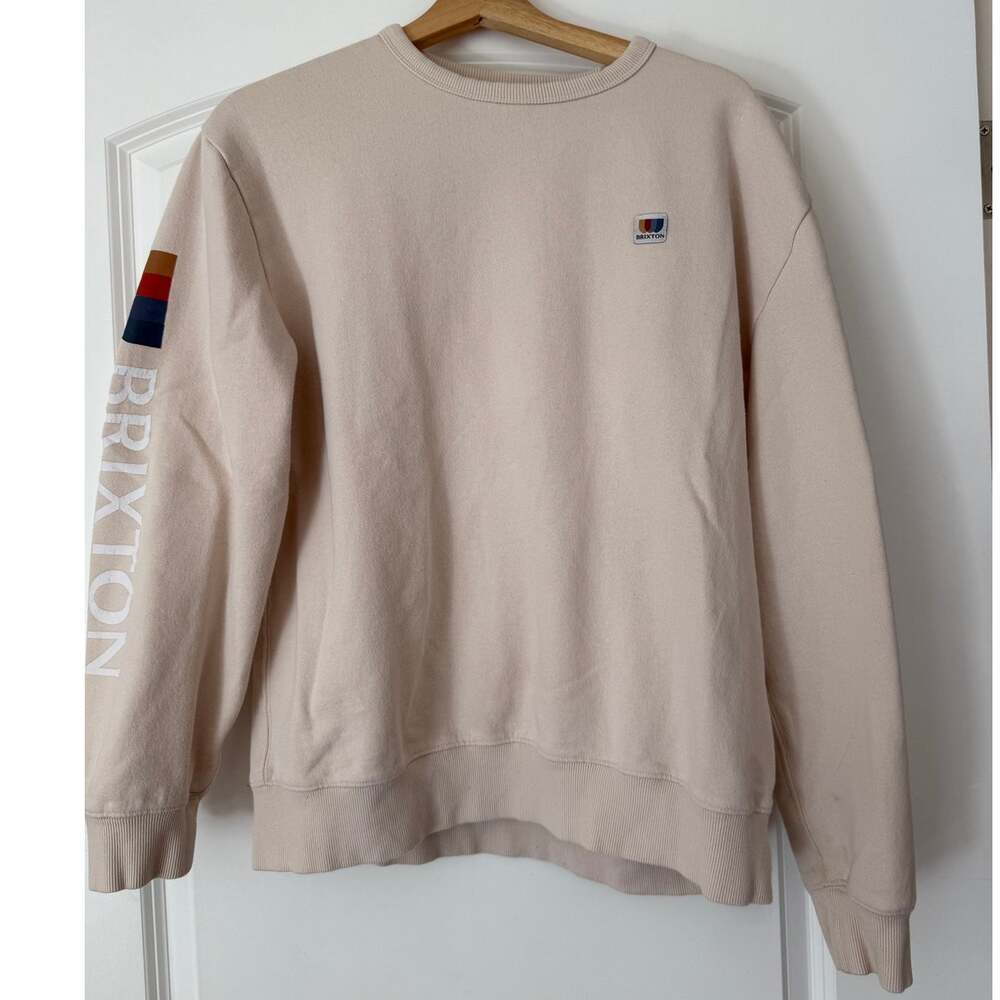 Brixton Alton Crewneck Sweatshirt Beige Cream Graphic Sleeve Men's Size Medium